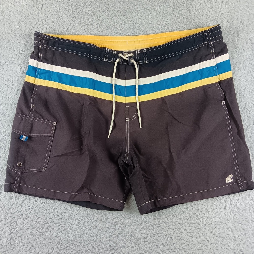 Caribbean Joe Mens XXL Swim Trunks Black Striped Cargo Pocket‎ Mesh Lined Shorts
